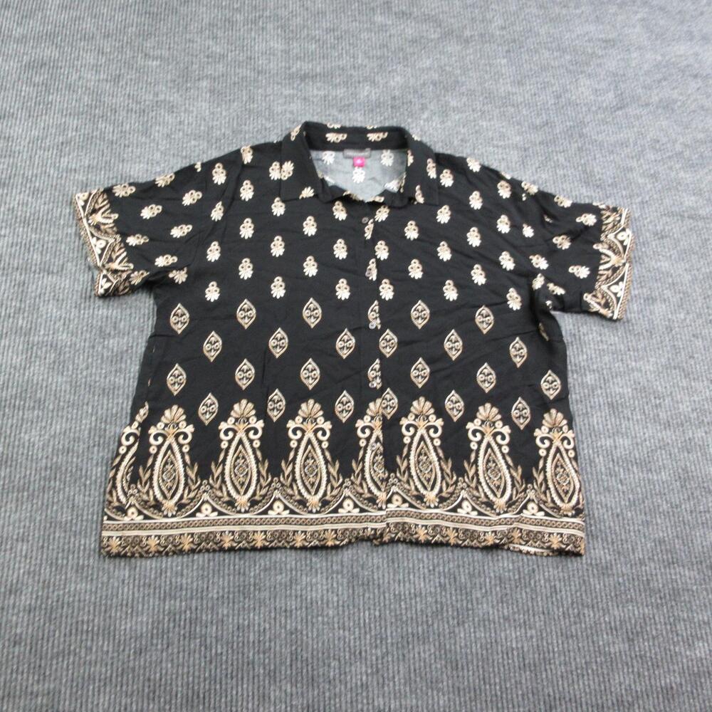Vince Camuto Shirt Womens M Black Tunic Short Sleeve Collared Button-Up NWT